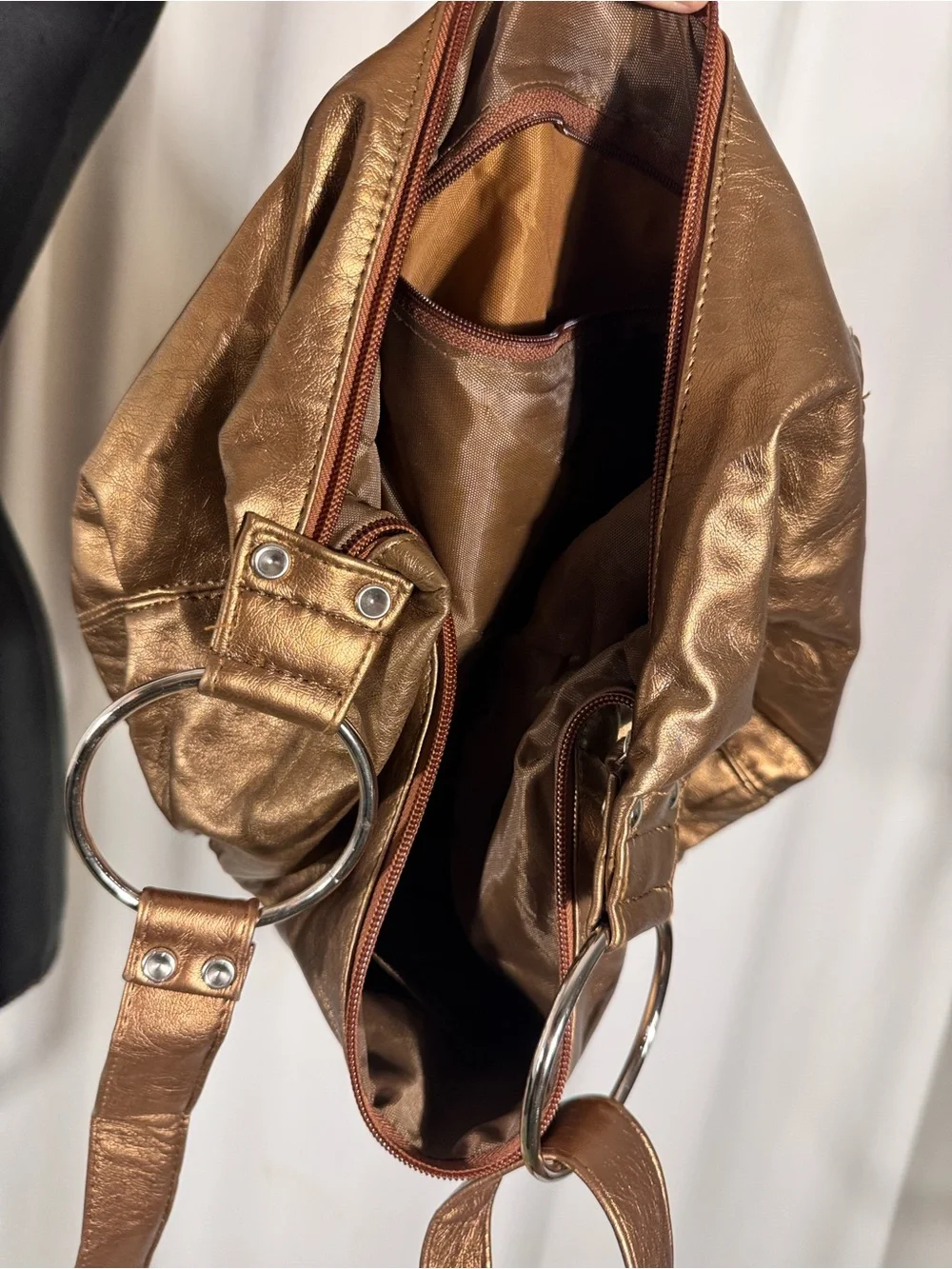 Y2K Era Metallic Bronze Slouchy Crossbody Bag